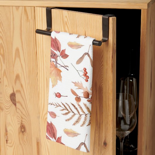 水彩手描き秋紅葉&ベリー キッチンタオル