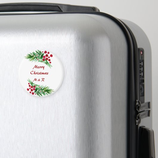 水彩手描き絵を描緑と赤松ブランチェ マグネット (インサイチュ (スーツケース))