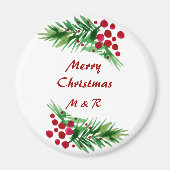 水彩手描き絵を描緑と赤松ブランチェ マグネット (正面)