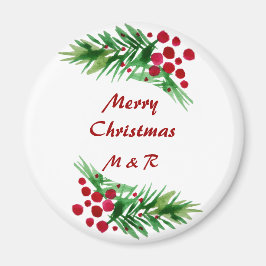 水彩手描き絵を描緑と赤松ブランチェ マグネット