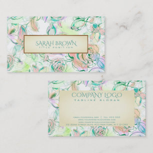 水彩手描カラフルき花模様 名刺