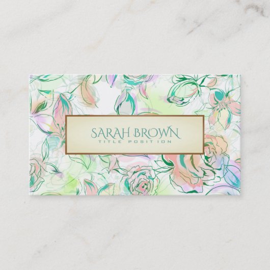 水彩手描カラフルき花模様 名刺 (正面)