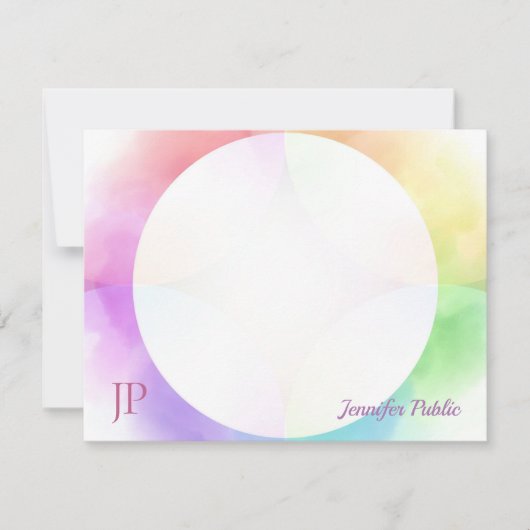 水彩手書きスクリプトモノグラムテンプレート ノートカード (正面)