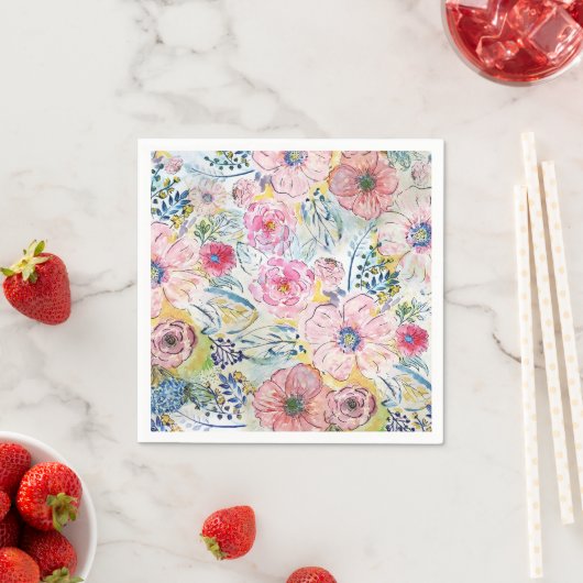 水彩手絵を描フローラデザイン スタンダードカクテルナプキン (インサイチュ)