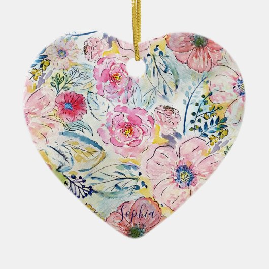 水彩手絵を描フローラデザイン セラミックオーナメント (正面)