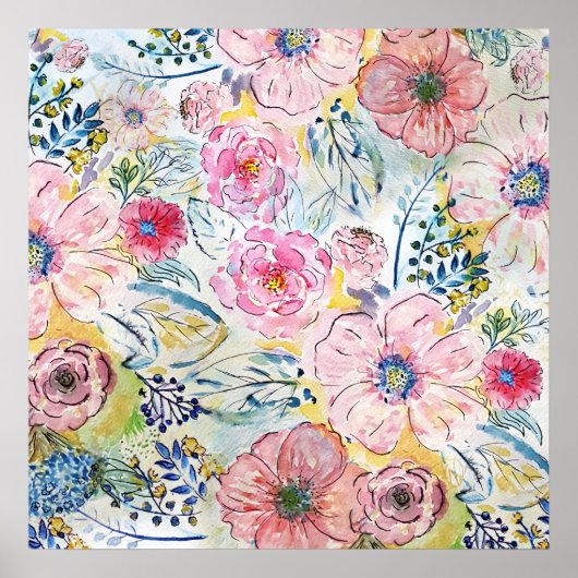 水彩手絵を描フローラデザイン ポスター (正面)