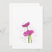 水彩手絵を描桃色コスモス花 招待状 (正面/裏面)