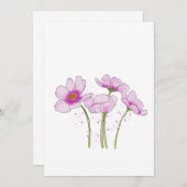 水彩手絵を描桃色コスモス花 招待状 (正面/裏面)