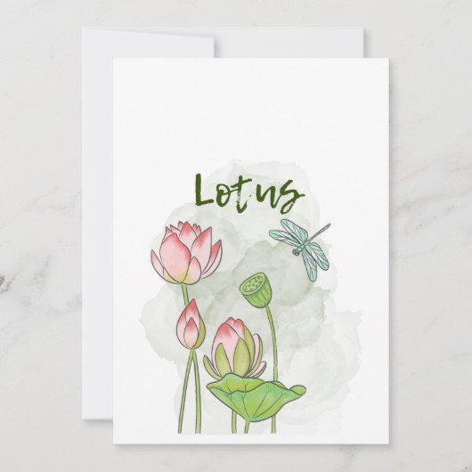 水彩手蓮絵を描花咲き 招待状 (正面)