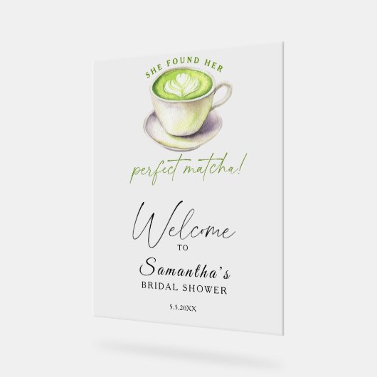 水彩抹茶ブライダルシャワーへようこそ アクリルサイン (傾斜)