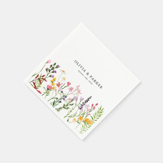 水彩押しワイルドフラワー結婚ズ スタンダードカクテルナプキン (角)