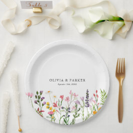 水彩押しワイルドフラワー結婚ズ ペーパープレート