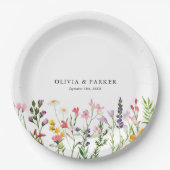 水彩押しワイルドフラワー結婚ズ ペーパープレート (正面)
