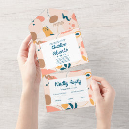 水彩抽象カラフルパステルウェディング オールインワン招待状