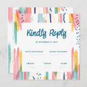 水彩抽象カラフルブラシ結婚式出欠確認 招待状 (正面/裏面)