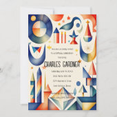 水彩抽象キュビスト誕生日 招待状 (正面)