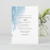 水彩抽象ブルー ホワイト フローラル ウェディング シック 招待状 (スタンド正面)