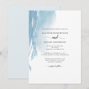 水彩抽象ブルー ホワイト フローラル ウェディング シック 招待状