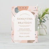水彩抽象ロマンチックな peachy ゴールドのウェディング 招待状 (スタンド正面)