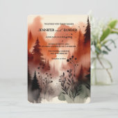 水彩抽象森林 焼きオレンジ色の結婚式 招待状 (スタンド正面)