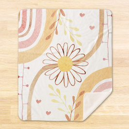 水彩抽象植物花と虹 シェルパブランケット