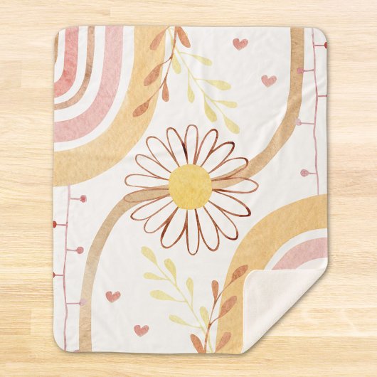 水彩抽象植物花と虹 シェルパブランケット