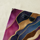 水彩抽象的な風景 ゴールド ブルー パープル ビーチタオル (インサイチュ)