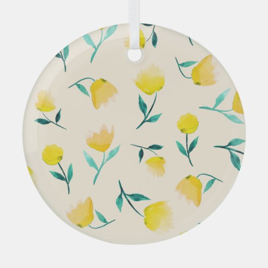 水彩抽象花卉牡丹图案 ガラスオーナメント (正面)