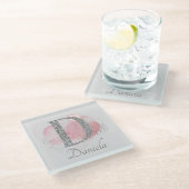 水彩抽象芸術とグリッターレターD ガラスコースター (アングル)