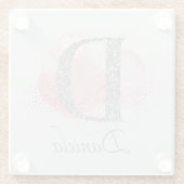 水彩抽象芸術とグリッターレターD ガラスコースター (裏面)