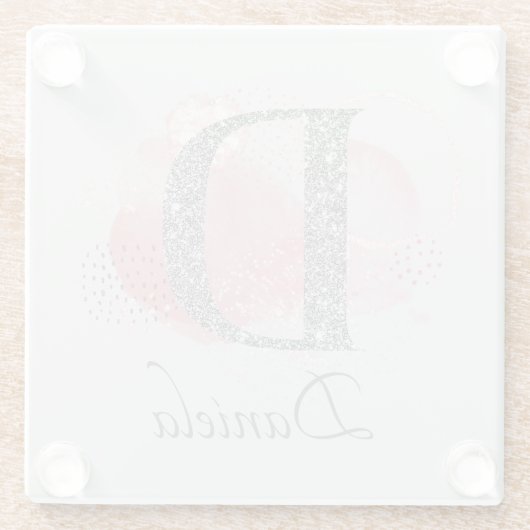 水彩抽象芸術とグリッターレターD ガラスコースター (裏面)