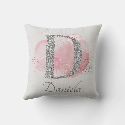 水彩抽象芸術とグリッターレターD クッション (裏面)