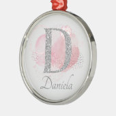 水彩抽象芸術とグリッターレターD メタルオーナメント (左)