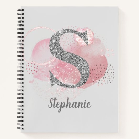 水彩抽象芸術とグリッターレターS行頭文字 ノートブック (正面)