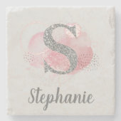 水彩抽象芸術とグリッターレターS ストーンコースター (正面)