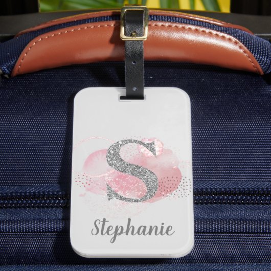 水彩抽象芸術とグリッターレターS ラゲッジタグ (正面インサイチュ2)