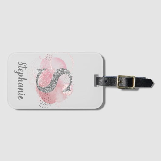 水彩抽象芸術とグリッターレターS ラゲッジタグ (正面横)