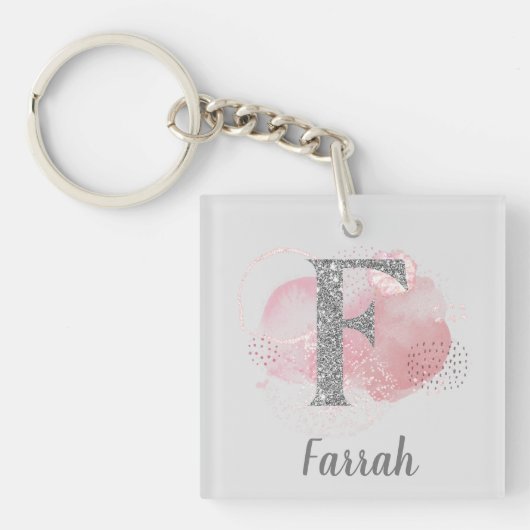 水彩抽象芸術とグリッター文字F キーホルダー (正面)