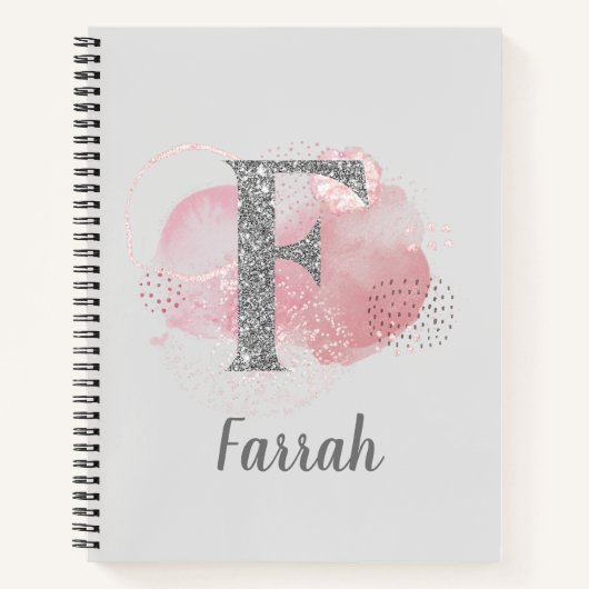 水彩抽象芸術とグリッター文字F ノートブック (正面)