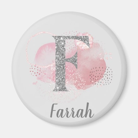 水彩抽象芸術とグリッター文字F マグネット (正面)