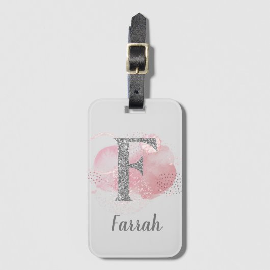 水彩抽象芸術とグリッター文字F ラゲッジタグ (正面縦)