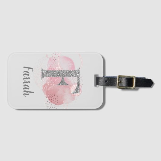 水彩抽象芸術とグリッター文字F ラゲッジタグ (正面横)