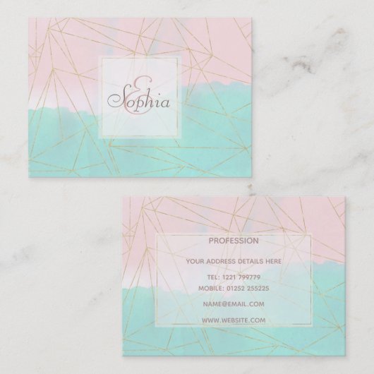 水彩抽象芸術と金の三角デザイン 名刺 (正面/裏面)