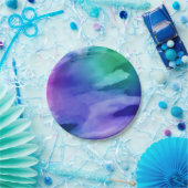 水彩抽象芸術アートパープルブルーグリーンパーティー ペーパープレート (パーティー)