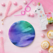 水彩抽象芸術アートパープルブルーグリーンパーティー ペーパープレート (パーティー)