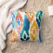 水彩抽象芸術イカットパターンオレンジ緑ブルー クッション (ブランケット)