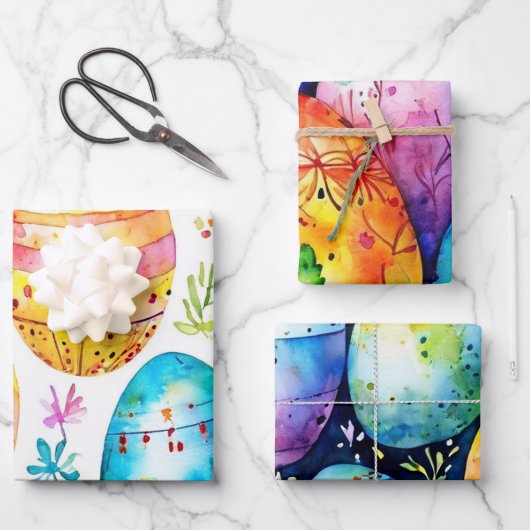 水彩抽象芸術イースターエッグラップ ラッピングペーパーシート (正面)