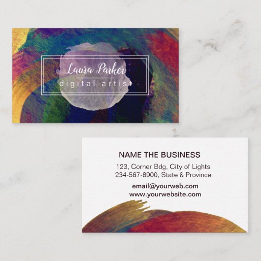 水彩抽象芸術エレガント(ばちゃばちゃ)跳ねるストロークアート 名刺 (正面/裏面)