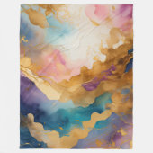 水彩抽象芸術オーガニック絵画金ゴールド フリースブランケット (正面)