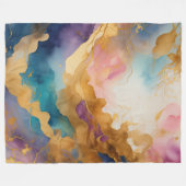 水彩抽象芸術オーガニック絵画金ゴールド フリースブランケット (正面(横))